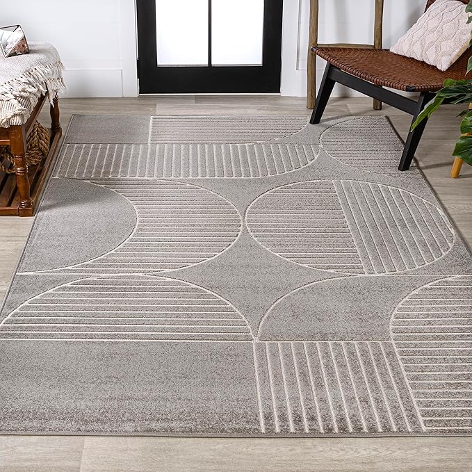 JONATHAN Y SCN104C-4 Nordby High-Low Geometric Arch Scandi Striped Indoor/Outdoor Area Rug, Contemporary, Bohemian, Transitional for Bedroom,Kitchen,Living Room,Non Shedding,Easy-Washing, Gray, 4 X 6