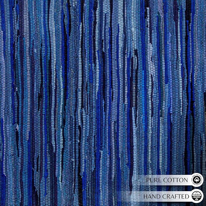 Rug Area Rugs Cotton Navy 3x5 Ft Multicolour Chindi for Livingroom Bedroom Washable RagRug Reversible Farmhouse Kitchen RunnerRug Carpet Area Runner Mat for Hallway, Entryway