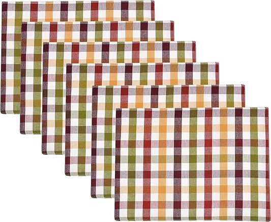 Urban Villa HarvestPlacemats for Dining Set of 6 Over Sized 14''x 20'' Buffalo Check Plaid 100% Cotton Thanks Giving Placemats FallPlacemats Everyday Use Heavier Quality