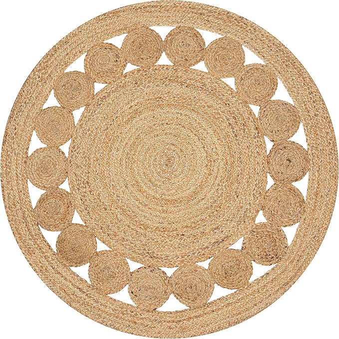 Savi Home Jute Area Rug Handwoven- 4 feet Round- Natural Beige - Rustic Vintage Beige Braided Reversible Rug- Eco Friendly Rugs for Farmhouse, Bedroom, Kitchen, Living Room