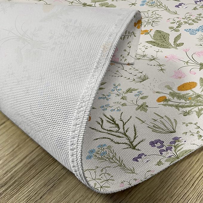 Ambesonne Floral Place Mats Set of 8, Vintage Garden Plants Herbs Flowers Botanical Classic Design Art, Washable Fabric Placemats for Dining Table, Placemat 8 pcs, Reseda Green Beige
