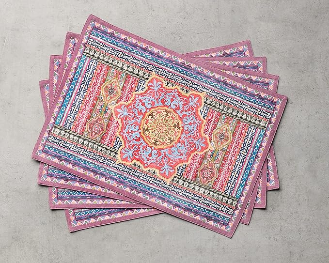 Maison d' Hermine Placemats Set of 4 100% Cotton Washable Cloth Place Mats, Reusable Table Mats for Kitchen Dining Decoration, Party, Wedding, Restaurant (Ispahan, 13" x 19")