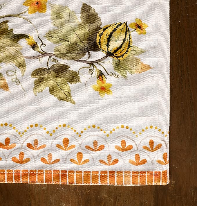 Maison d' Hermine Placemats Set of 4 100% Cotton Washable Cloth Place Mats, Reusable Table Mats for Kitchen Dining Decoration, Party, Wedding, Restaurant (Pumpkin Garden - Cloudy Cream, 13" x 19")