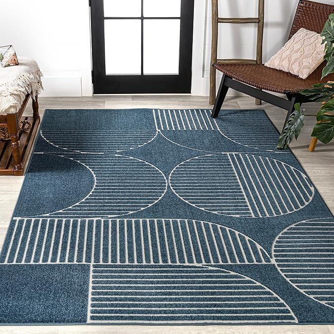 JONATHAN Y SCN104A-5 Nordby High-Low Geometric Arch Scandi Striped Indoor/Outdoor Area Rug, Contemporary, Bohemian, Transitional for Bedroom,Kitchen,Living Room,Non Shedding,Easy-Washing, Blue, 5 X 8