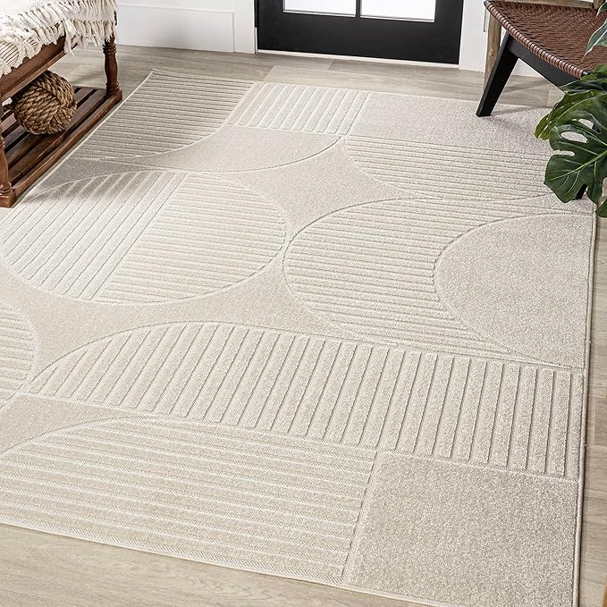 JONATHAN Y SCN104B-3 Nordby High-Low Geometric Arch Scandi Striped Indoor/Outdoor Area Rug, Modern, Contemporary, Geometric, Bohemian, Bedroom, Kitchen,Living Room, Non Shedding, Ivory/Cream,3' x 5'