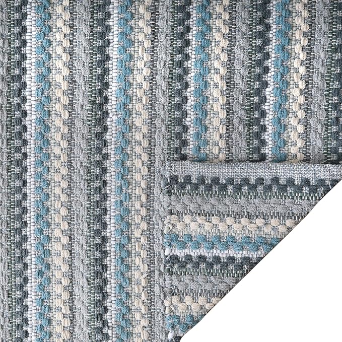 Rug Area Rugs Cotton 2x3 Ft Chenille Yarn for Livingroom Bedroom Washable RagRug Reversible Farmhouse Kitchen RunnerRug Carpet Area Runner Mat for Hallway, Entryway|Aqua Combo