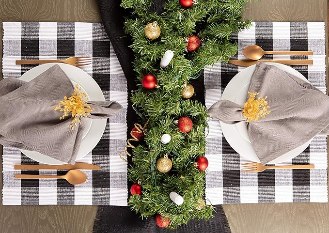 DII Buffalo Check Collection, Classic Farmhouse Placemat Set, 13x19, Black & White, 6 Piece