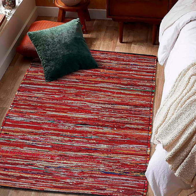 Rug Area Rugs Cotton 2x3 Ft Multicolour Chindi for Livingroom Bedroom Washable RagRug Reversible Farmhouse Kitchen RunnerRug Carpet Area Runner Mat for Hallway, Entryway 24x36 Inch