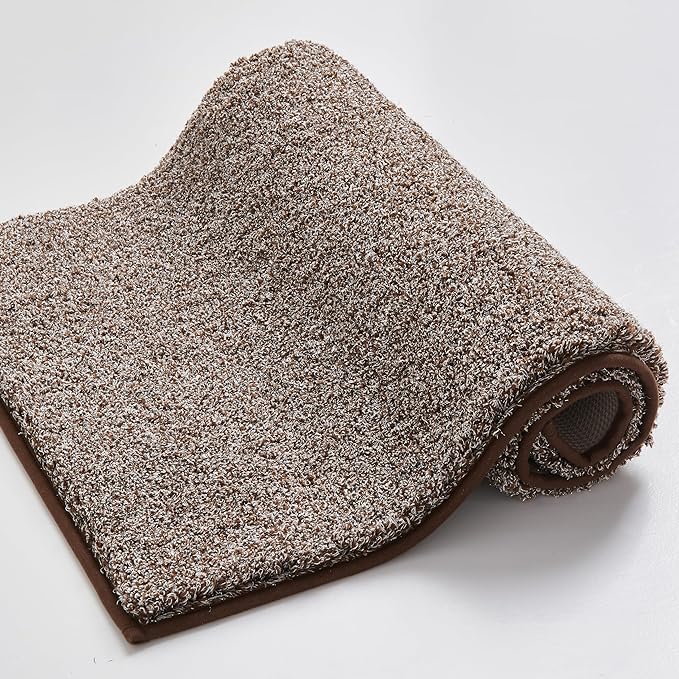 Douceur Brown Bathroom Rugs Non Slip, Super Soft Microfiber Fluffy Absorbent Bath Rugs for Bathroom, Quick Dry Shower Mat, 32" x 20"