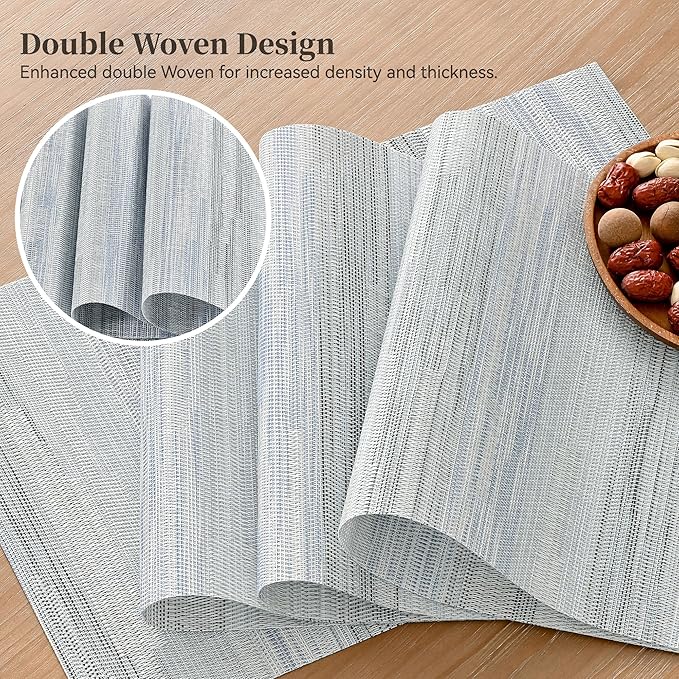 Leetaltree LightSteel Blue Placemats Set of 6 - Heat Resistant Non-Slip Place mats for Dining Table, Washable Durable PVC Vinyl Woven Table Mats(LightSteel Blue, 6)