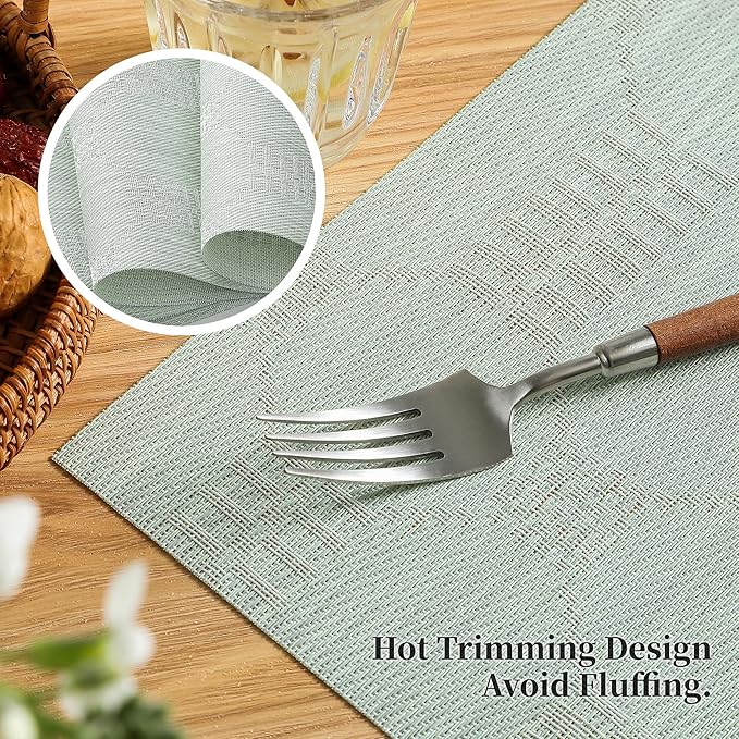 Leetaltree Mint Cream Placemats Set of 8 - Heat Resistant Non-Slip Place mats for Dining Table, Washable Durable PVC Vinyl Woven Table Mats(Mint Cream, 8)