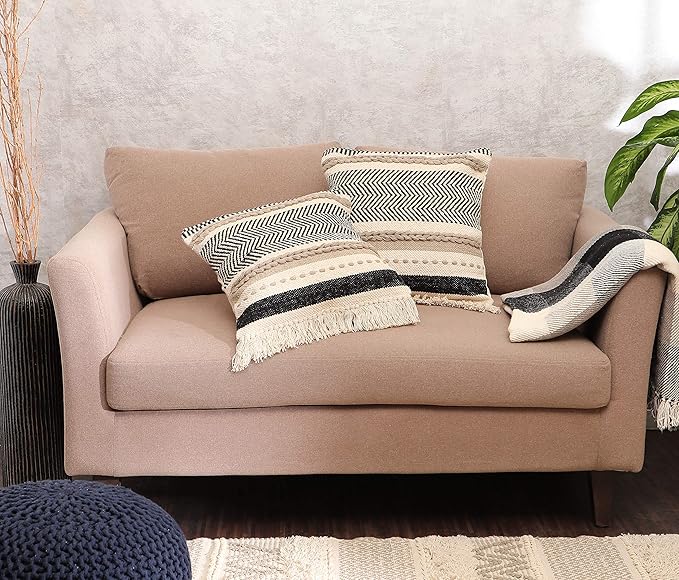 REDEARTH · Handmade Boho Throw Pillow Covers - Bohemian Chic Farmhouse Style - Accent Woven Indoor and Outdoor Pillow Cushion Cases for Couch, Bed, Chair, Sofa, Bench – Set of 2-18"x18" - Natural