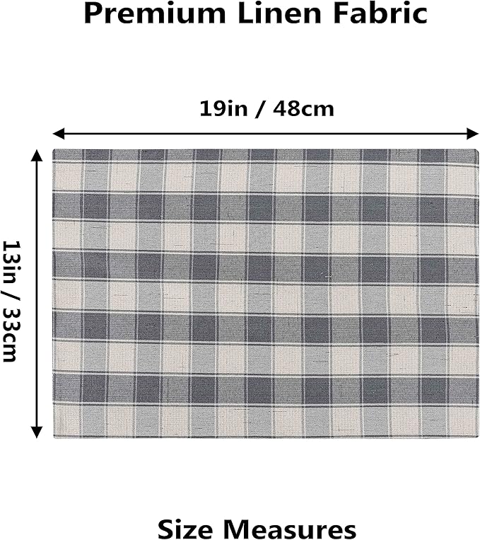 Home Brilliant Buffalo Plaid Placemats Set of 6 Farmhouse Style Double Layered Heat Resistant Fabric Dining Table Place Mats for Kitchen Table, 13 x 19 inches, Checker, Grey and Beige