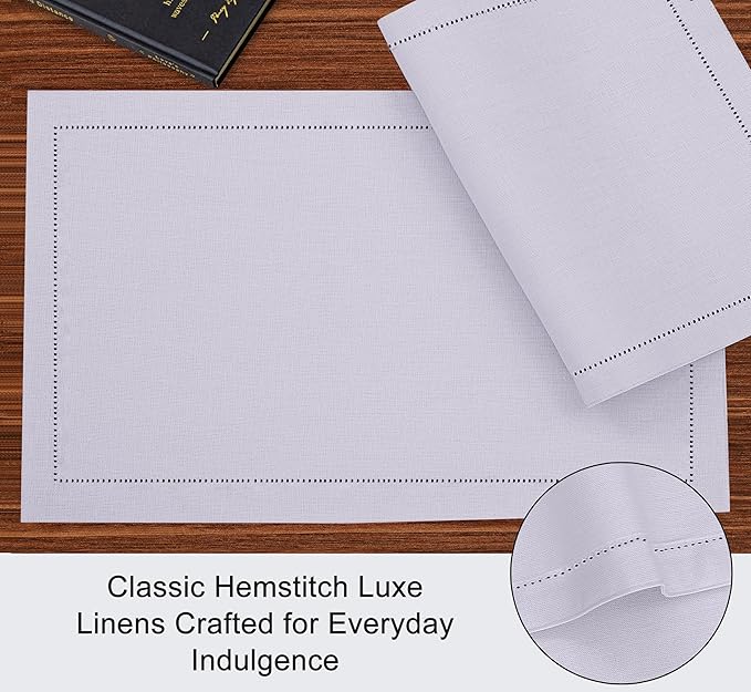 Ruvanti Linen Placemats Set of 6-13x19 Inch, Classic Hemstitch, Heat Resistant Machine Washable Place Mats, Soft & Elegant- Perfect for Christmas, Thanksgiving, Weddings, Dinner - Lavender Grey