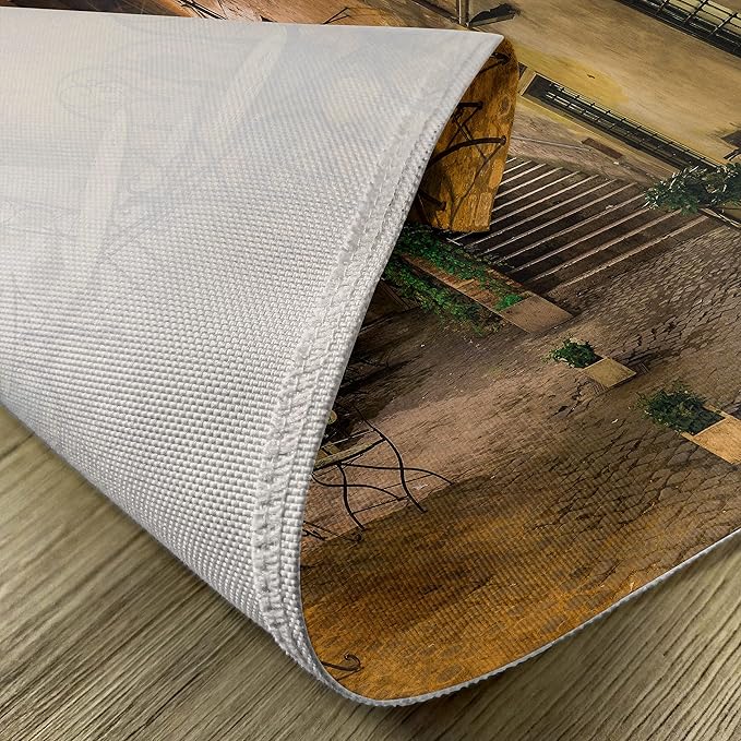 Ambesonne Italian Place Mats Set of 8, Old Courtyard Rome Italy Cafe Chairs City Historic Houses in Street, Washable Fabric Placemats for Dining Table, Placemat 8 pcs, Orange Brown