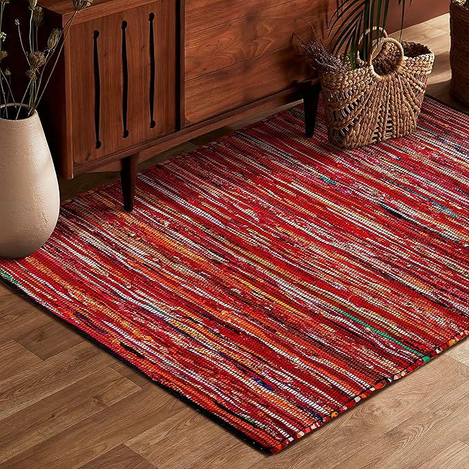 Rug Area Rugs Cotton 3x5 Ft Multicolour Chindi for Livingroom Bedroom Washable RagRug Reversible Farmhouse Kitchen RunnerRug Recycled RunnerRug for Hallway, Entryway 36x60 Inch