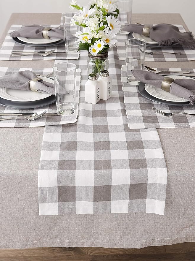 DII Buffalo Check Collection, Classic Farmhouse Placemat Set, 13x19, Gray & White, 6 Piece