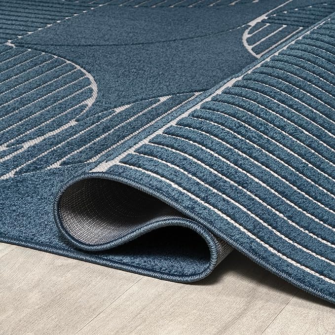 JONATHAN Y SCN104A-28 Nordby High-Low Geometric Arch Scandi Striped Indoor/Outdoor Runner Rug, Contemporary,Bohemian,Transitional for Bedroom,Kitchen,Living Room,Non Shedding,Easy-Washing, Blue,2 X 8