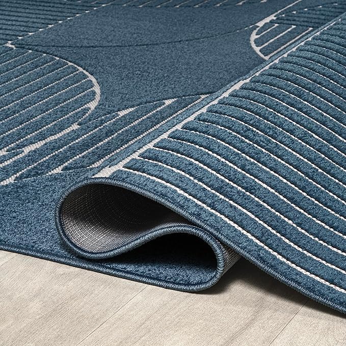 JONATHAN Y SCN104A-5 Nordby High-Low Geometric Arch Scandi Striped Indoor/Outdoor Area Rug, Contemporary, Bohemian, Transitional for Bedroom,Kitchen,Living Room,Non Shedding,Easy-Washing, Blue, 5 X 8