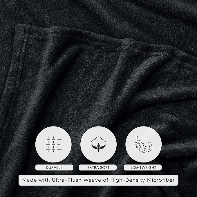 Utopia Bedding Black Fleece Blanket Full Size Lightweight Fuzzy Soft Anti-Static Microfiber Bed Blanket (90x84 Inch)