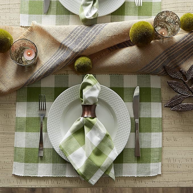 DII Buffalo Check Collection, Classic Farmhouse Placemat Set, 13x19, Antique Green, 6 Piece