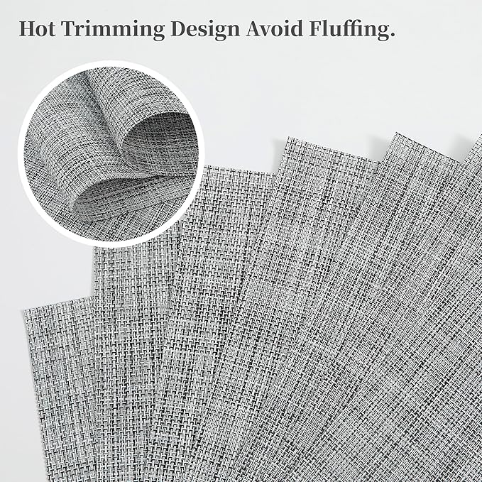 Leetaltree Linen Grey Placemats Set of 4 - Heat Resistant Non-Slip Place mats for Dining Table, Washable Durable PVC Vinyl Woven Table Mats(Linen Grey, 4)