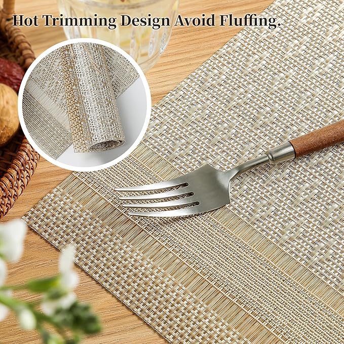 Leetaltree Stardust Yellow Placemats Set of 4 - Heat Resistant Non-Slip Place mats for Dining Table, Washable Durable PVC Vinyl Woven Table Mats(Stardust Yellow, 4)