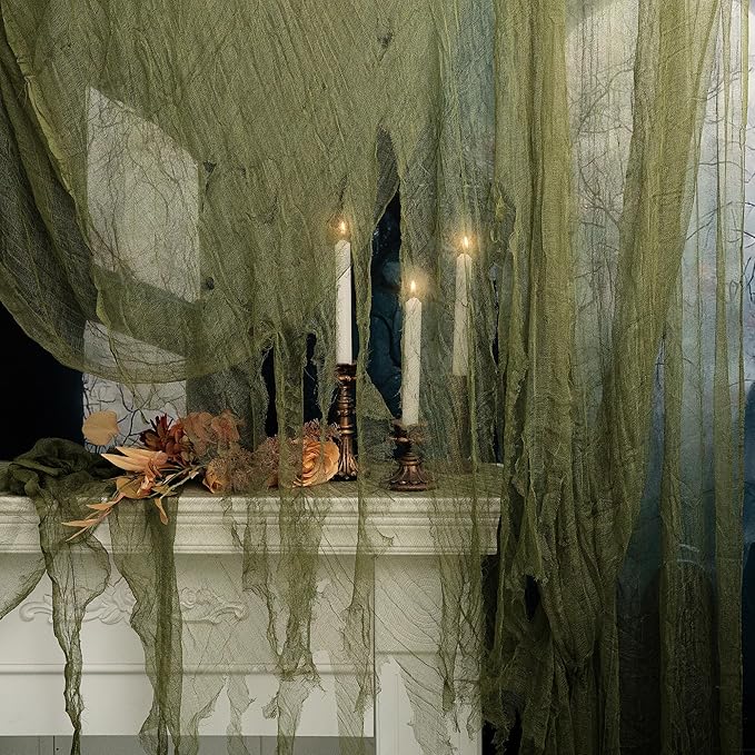 RunNico 400x36 Inch Large Size Green Halloween Creepy Cloth Decoration,Spooky Gauze Cloth,Halloweens Haunted Cheesecloth for Stairway,Wall,Window Decorations,Outdoors Doorways Decor