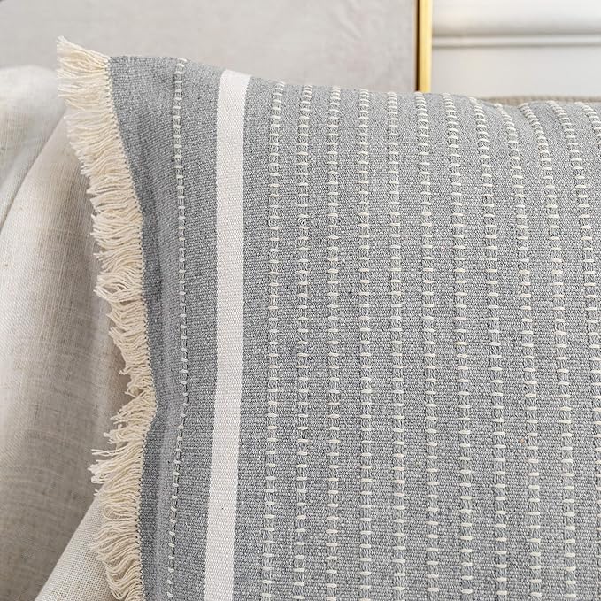 OJIA Modern Throw Pillow Cover with Tassels, Decorative Liana Fringe Accent Cushion Case, Farmhouse Woven Pillowcase for Sofa Chair Couch Bed Decor (Lumbar 18 x 18 Inches, Grey)