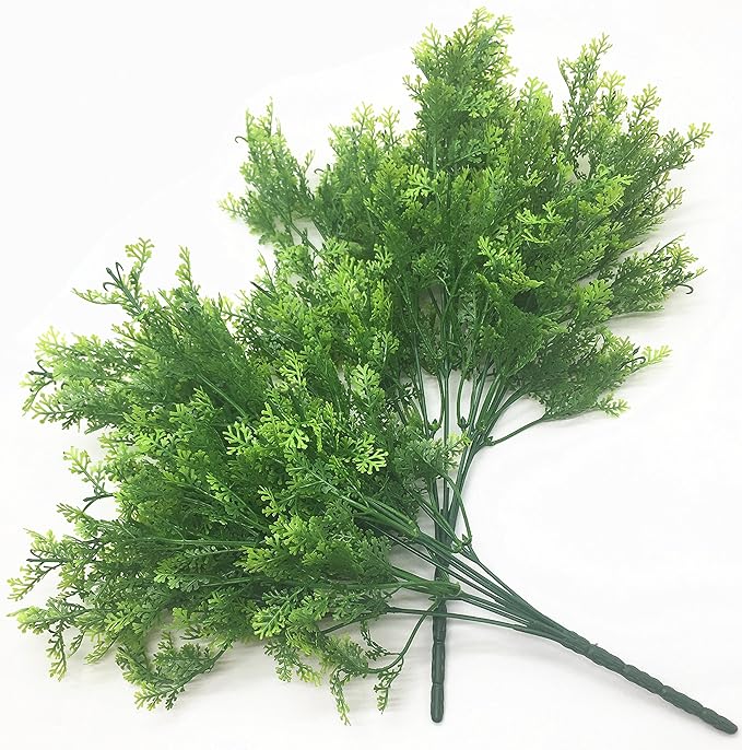 CATTREE Artificial Shrubs Bushes, Plastic Fern Leaves Simulation Faux Grass Realistic Fake Plants Wedding Indoor Outdoor Home Garden Verandah Kitchen Table Centerpieces Arrangements Decoration 2 pcs