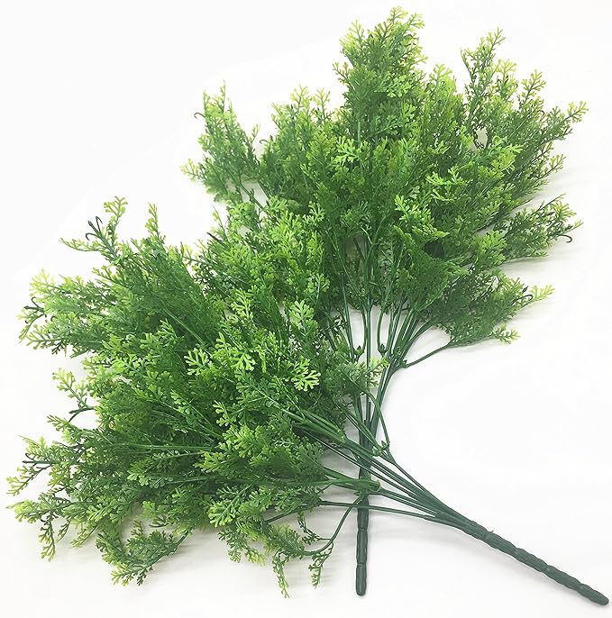 CATTREE Artificial Shrubs Bushes, Plastic Fern Leaves Simulation Faux Grass Realistic Fake Plants Wedding Indoor Outdoor Home Garden Verandah Kitchen Table Centerpieces Arrangements Decoration 4 pcs