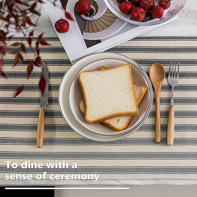 Home Brilliant Farmhouse Placemats Set of 6 Heat Resistant Dining Table Mats for Kitchen Table, 13 x 19 inches, Stripes, Grey and Beige