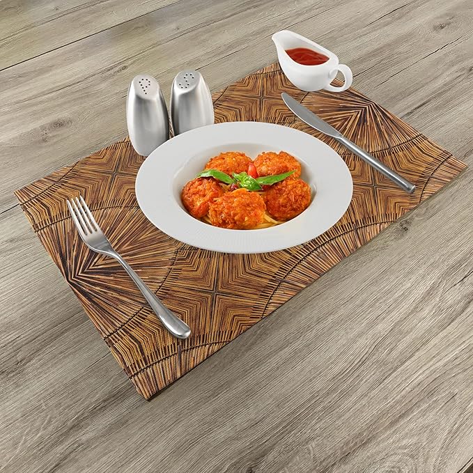 Ambesonne Tribal Place Mats Set of 8, Boho Pattern Prehistoric Eastern Jagged Wooden Style Trippy Fractal Ornaments Print, Washable Fabric Placemats for Dining Table, Placemat 8 pcs, Ginger