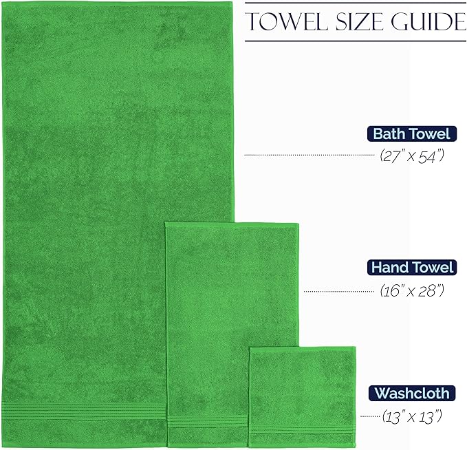 Elegant Comfort Premium Cotton 6-Piece Towel Set, Includes 2 Washcloths, 2 Hand Towels and 2 Bath Towels, 100% Turkish Cotton - Highly Absorbent and Super Soft Towels for Bathroom, Emerald Green