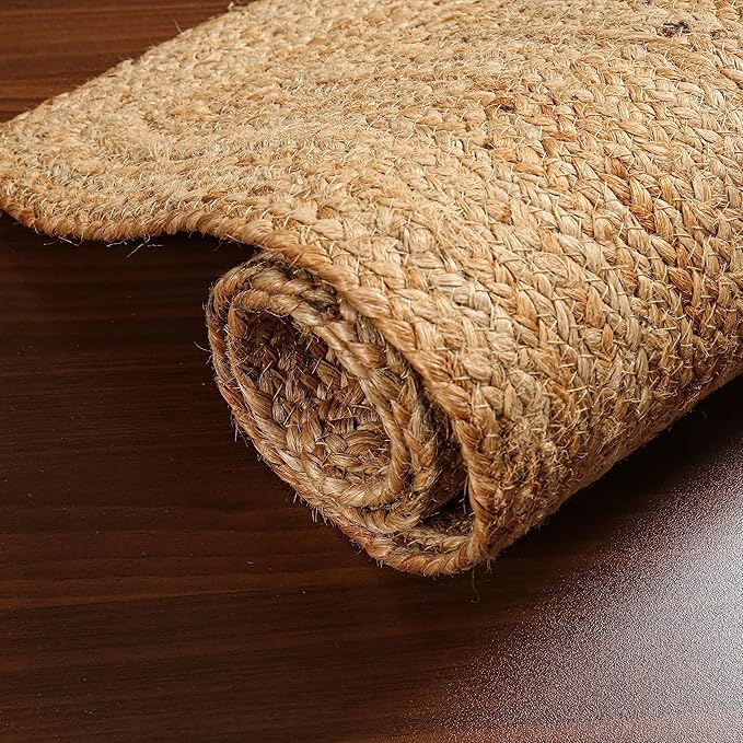 Savi Home Jute Area Rug Handwoven - 4 feet Round- Natural - Rustic Vintage Beige Braided Reversible Rug- Eco Friendly Rugs for Farmhouse, Bedroom, Kitchen, Living Room.