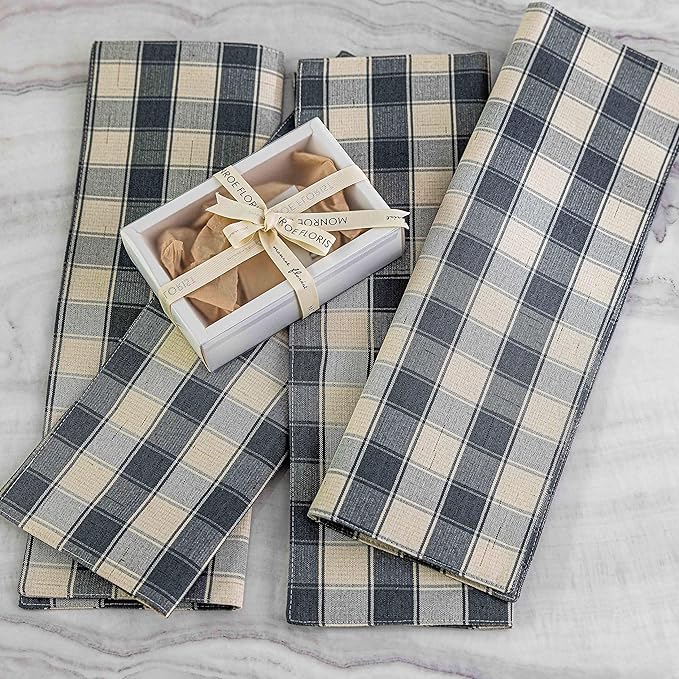 Home Brilliant Buffalo Plaid Placemats Set of 6 Farmhouse Style Double Layered Heat Resistant Fabric Dining Table Place Mats for Kitchen Table, 13 x 19 inches, Checker, Grey and Beige