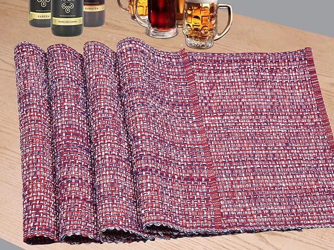 Urban VillaPlacemats for Dining Table 100% Cotton Placemats 14''x20'' Oversized Tablemats Set of 6 Placemats Red/Blue/White Two Tone Tablemats for Family Dinners Wedding Parties Everyday UsePlacemats
