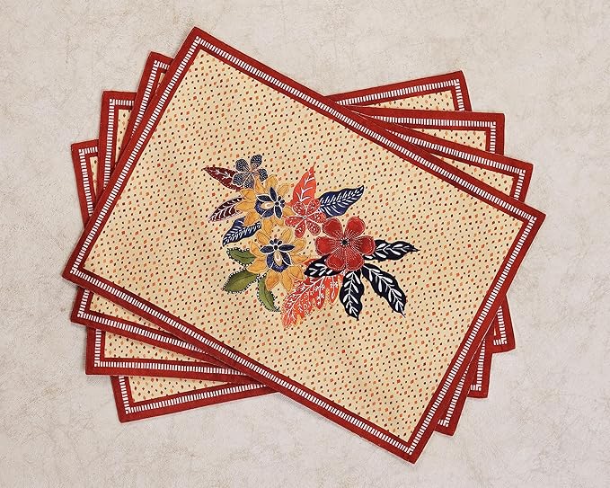 Maison d' Hermine Placemats Set of 4 100% Cotton Washable Cloth Place Mats, Reusable Table Mats for Kitchen Dining Decoration, Party, Wedding, Restaurant (Kalahari, 13" x 19")