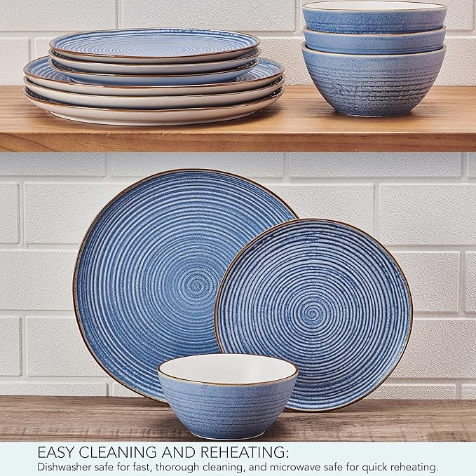Pfaltzgraff Rowan Blue 12 Piece Plate Bowl Dinnerware Set, Service for 4