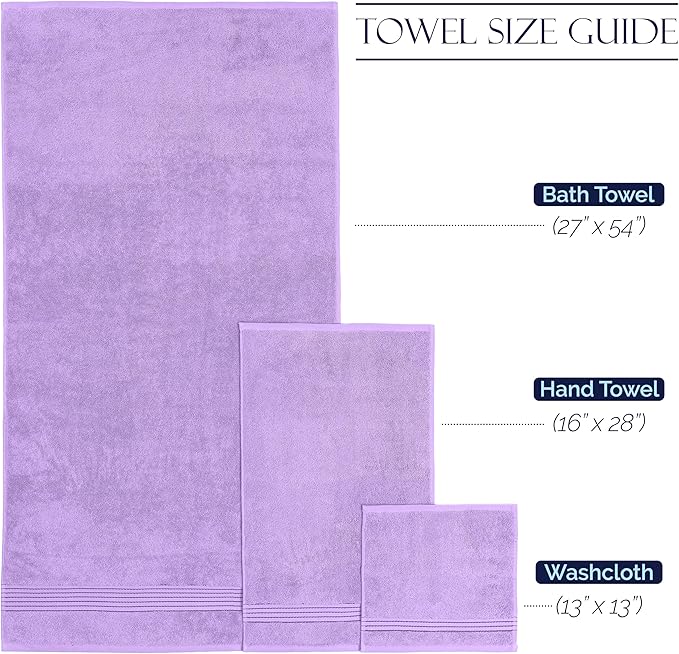 Elegant Comfort Premium Cotton 6-Piece Towel Set, Includes 2 Washcloths, 2 Hand Towels and 2 Bath Towels, 100% Turkish Cotton - Highly Absorbent and Super Soft Towels for Bathroom, Lilac