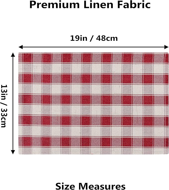 Home Brilliant Red Placemats Set of 6 Farmhouse Buffalo Plaid Table Mats Heat Resistant Dining Dinner Place Mats for Kitchen Table Dinner Mats, 13 x 19 inches, Checker, Crimson
