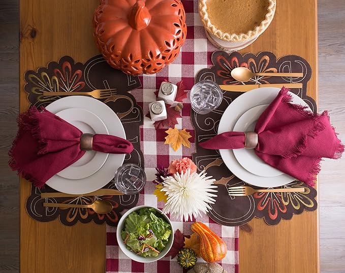 DII Heavyweight Fringed Check Tabletop Collection, Table Runner, 14x72, Wine