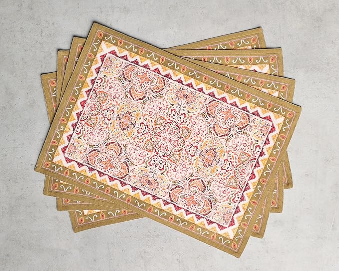 Maison d' Hermine Placemats Set of 4 100% Cotton Washable Cloth Place Mats, Reusable Table Mats for Kitchen Dining Decoration, Party, Wedding, Restaurant (Damask, 13" x 19")