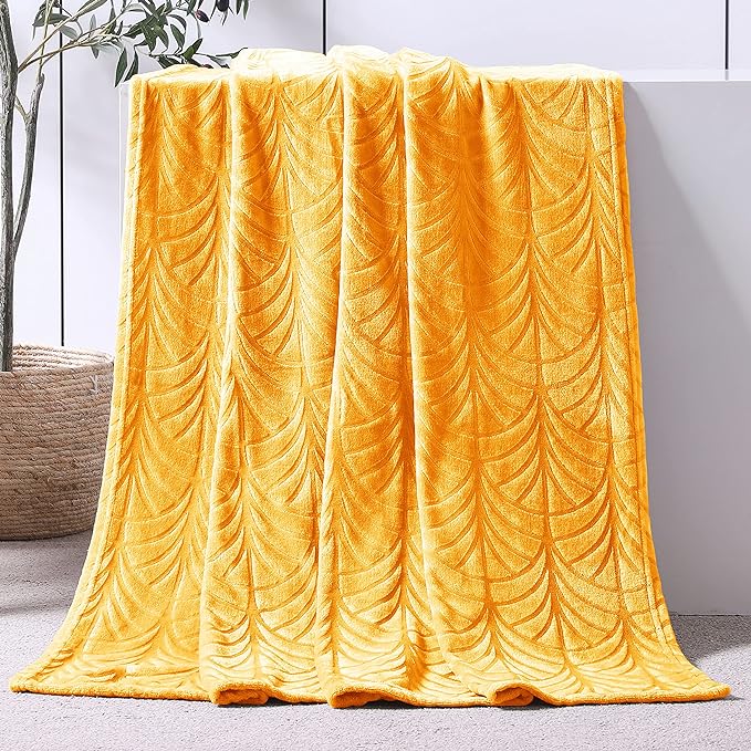 Whale Flotilla Flannel Fleece Throw Blanket for Couch, Soft Fluffy Velvet Sofa Blanket with Decorative Vintage Pattern for All Season, Warm and Lightweight, 50x60 Inch, Lemon Yellow