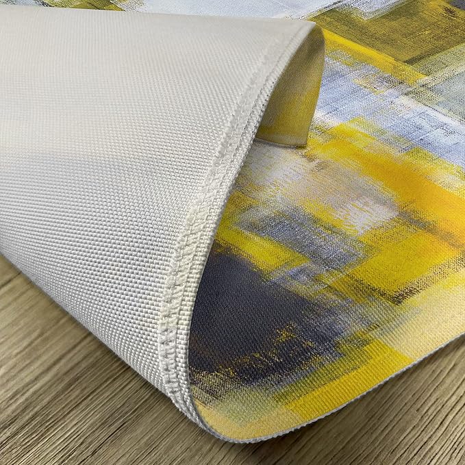 Ambesonne Yellow and Grey Place Mats Set of 8, Abstract Modern Composition Stroke Pattern Contemporary Art Print, Washable Fabric Placemats for Dining Table, Placemat 8 pcs, Yellow Grey