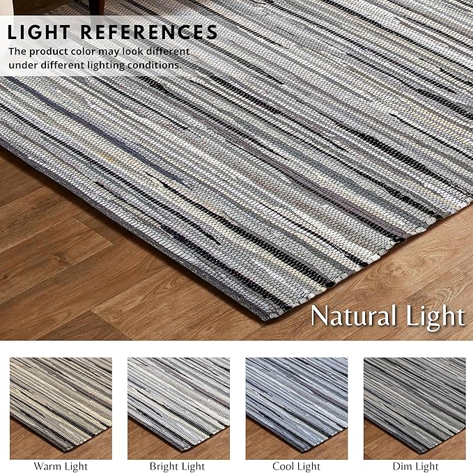 Rug Area Rugs Cotton Charcoal 3x5 Ft Multicolour Chindi for Livingroom Bedroom Washable RagRug Reversible Farmhouse Kitchen RunnerRug Carpet Area Runner Mat for Hallway, Entryway