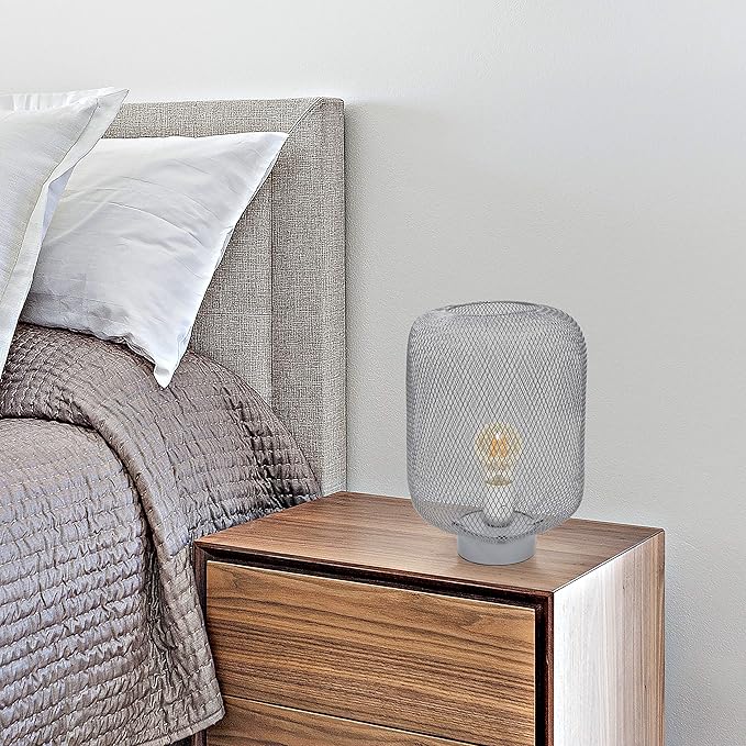 Simple Designs LT1072-GRY Metal Mesh Industrial Table Lamp, Gray