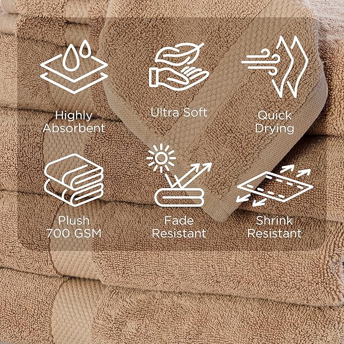 Luxury Bath Towels, 700 GSM Premium Beige Bath Towels, Quick Dry Beige Towels Bathroom, Soft Bath Towels Body Towels Beige Towel Set for Bathroom 27x54 Inches, Beige Towels Set of 3