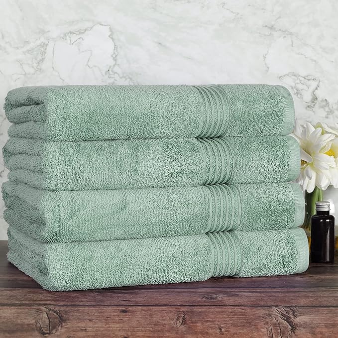 Superior Egyptian Cotton 4-Piece Bath Towel Set for Shower, Bath, Spa, Resort, Hotel, Soft Body Towels, Airbnb Essentials, Apartment, Dorm, Quick Dry, Absorbent, Bathroom Basics, Sage