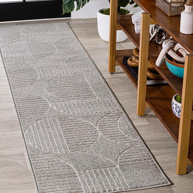 JONATHAN Y SCN104C-28 Nordby High-Low Geometric Arch Scandi Striped Indoor/Outdoor Runner Rug,Contemporary,Bohemian,Transitional for Bedroom,Kitchen,Living Room,Non Shedding,Easy-Washing, Gray, 2 X 8